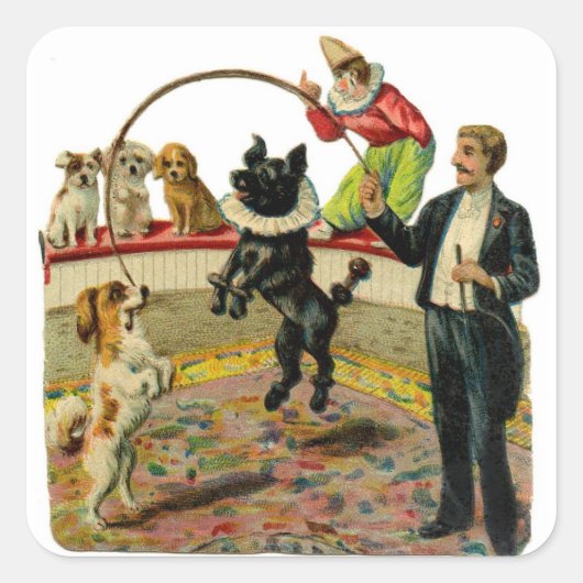 Victoriaans Circus Dogs, Trainer Clown Vierkante Sticker (Voorkant)
