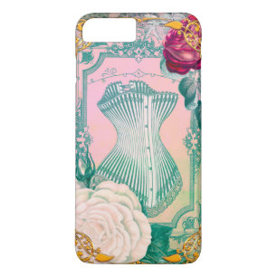  Victoriaans corset en Rozen Roze en Blauw iPhone 8 Plus / 7 Plus Hoesje