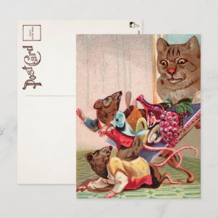 Victoriaans Creepy Cat and Rats Briefkaart