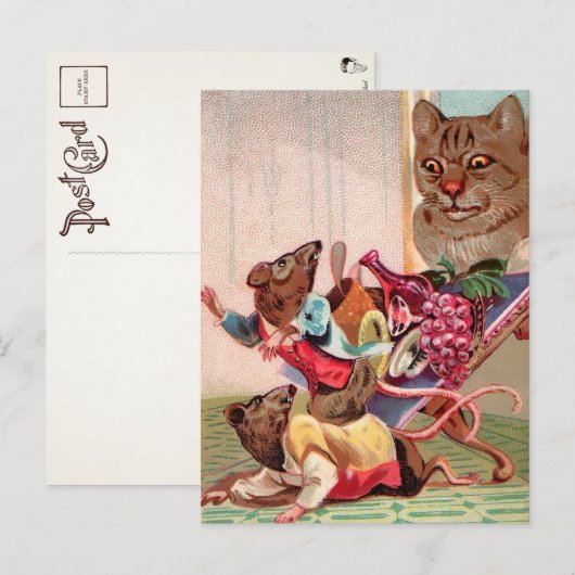 Victoriaans Creepy Cat and Rats Briefkaart (Voorkant / Achterkant)