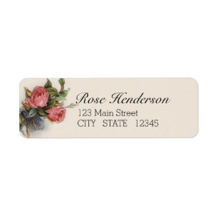  Victoriaans Crimson Roze Rozenadres Etiket