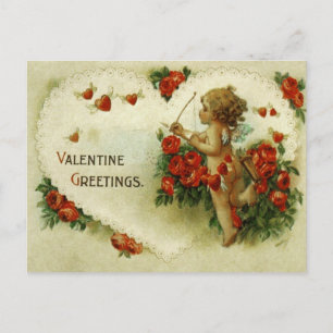 Victoriaans Cupid-Rozen en Briefkaart van de Valen