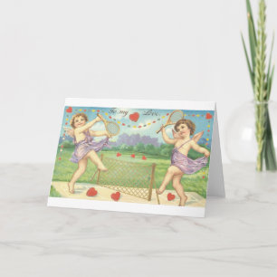 Victoriaans Cupid Tennis Valentijnsdag Kaart