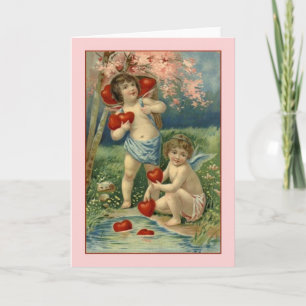 Victoriaans Cupids- en hartenkaart voor Valentijns Feestdagen Kaart