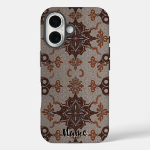 Victoriaans Damask Brown Copper Pattern iPhone 16 Hoesje