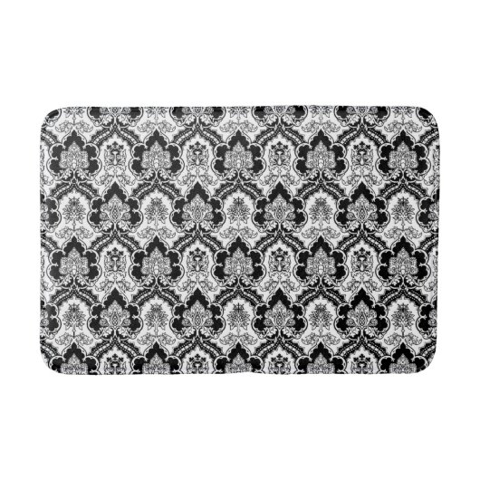 Victoriaans Damask Classy Black en White Badmat (Voorkant)