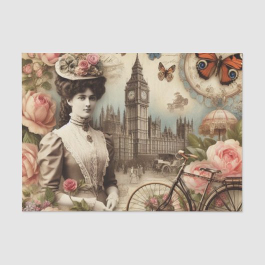  Victoriaans dame en fietscollage Tissuepapier (Voorkant)