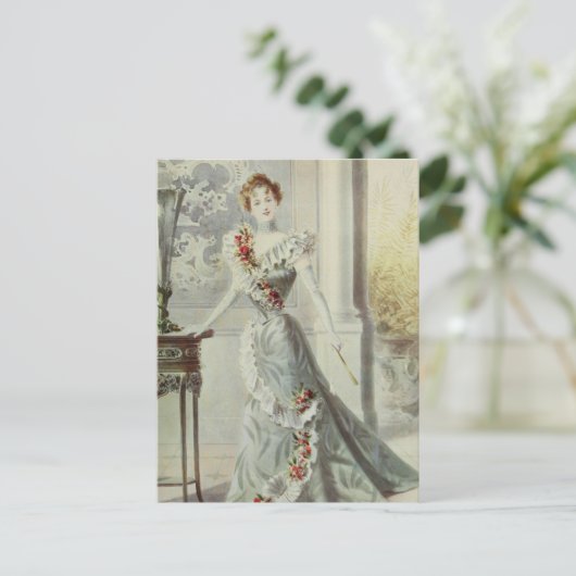 Victoriaans Dame - Frans Mode-grijs jurk Briefkaart (Staand voorkant)