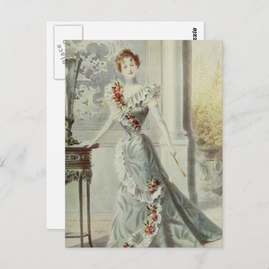 Victoriaans Dame - Frans Mode-grijs jurk Briefkaart (Voorkant / Achterkant)