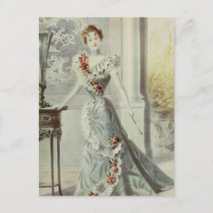 Victoriaans Dame -  Frans Mode-grijs jurk Briefkaart