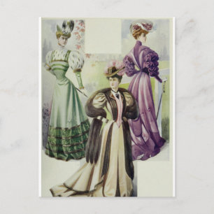 Victoriaans dame -  franse Mode-bruine jurk Briefkaart