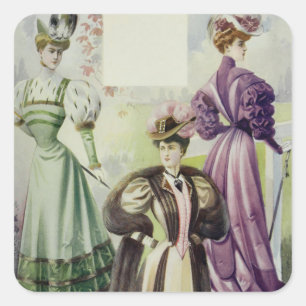 Victoriaans dame -  franse Mode-bruine jurk Vierkante Sticker