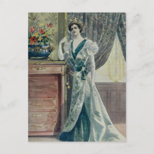 Victoriaans Dame -  Franse Mode-Green Dress Briefkaart
