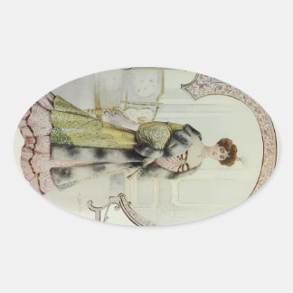 Victoriaans dame- Franse Mode-perzik jurk Ovale Sticker