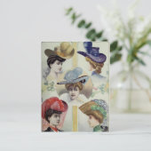 Victoriaans Dame -  Franse Mode - Petten Briefkaart (Staand voorkant)