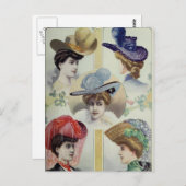 Victoriaans Dame -  Franse Mode - Petten Briefkaart (Voorkant / Achterkant)