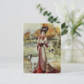 Victoriaans Dame -  Franse Mode - Red Dres Briefkaart (Staand voorkant)
