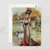 Victoriaans Dame -  Franse Mode - Red Dres Briefkaart (Voorkant / Achterkant)