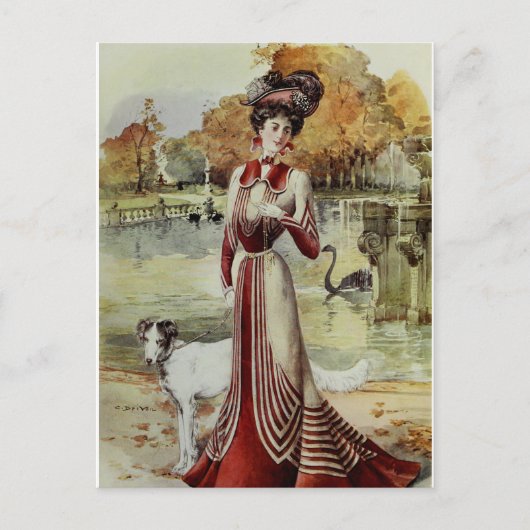 Victoriaans Dame -  Franse Mode - Red Dres Briefkaart (Voorkant)