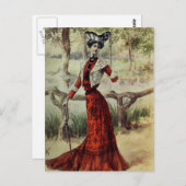 Victoriaans Dame –  Franse Mode – Rode jurk Briefkaart (Voorkant / Achterkant)