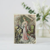 Victoriaans Dame –  Franse Mode – Rode jurk Briefkaart (Staand voorkant)