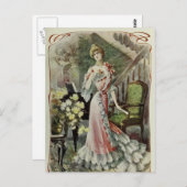 Victoriaans Dame –  Franse Mode – Rode jurk Briefkaart (Voorkant / Achterkant)