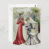 Victoriaans Dame –  Franse Mode – Rode jurk Briefkaart (Voorkant / Achterkant)