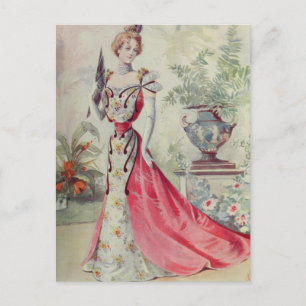 Victoriaans Dame - Franse Mode-Roze Jurk Briefkaart