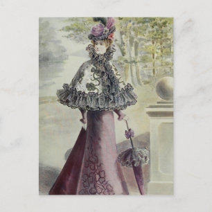 Victoriaans Dame –  Franse Mode-roze jurk Briefkaart