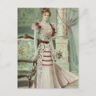 Victoriaans dame- Franse Mode -Roze jurk Briefkaart