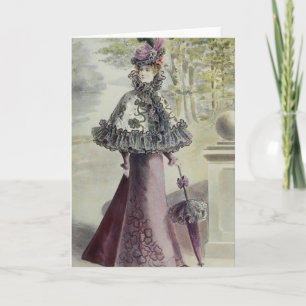 Victoriaans Dame – Franse Mode-roze jurk Feestdagen Kaart