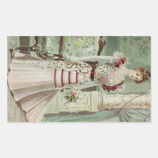 Victoriaans dame- Franse Mode -Roze jurk Rechthoekige Sticker (Voorkant)