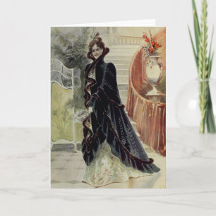 Victoriaans Dame – Franse Mode – Zwarte jurk Feestdagen Kaart