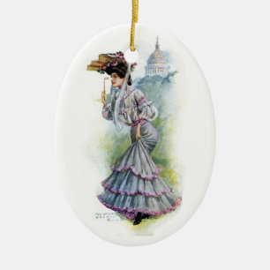 Victoriaans dame in de Lavender Dress Keramisch Ornament