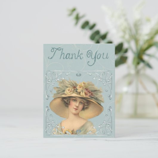 Victoriaans dame in groot pet - Dank u wel Briefkaart (Staand voorkant)