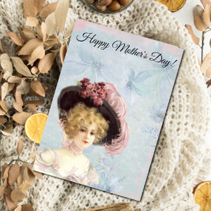 Victoriaans dame in Pink Feathered Pet Briefkaart