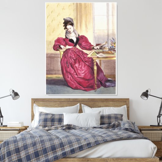 Victoriaans Dame in Rood - Elegante Kunstdruk Canvas Afdruk (Insitu (Slaapkamer))