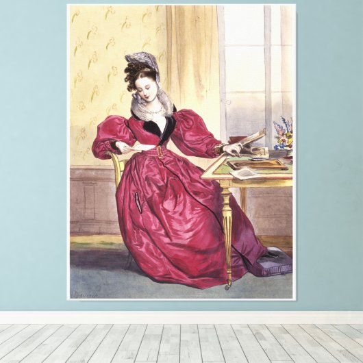 Victoriaans Dame in Rood - Elegante Kunstdruk Canvas Afdruk (Insitu (Houten vloer))