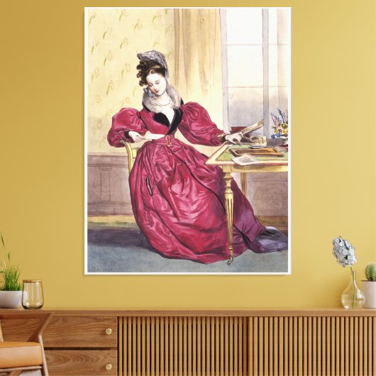 Victoriaans Dame in Rood - Elegante Kunstdruk Canvas Afdruk (Insitu (Woonkamer))