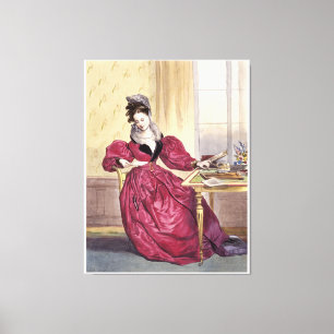Victoriaans Dame in Rood - Elegante Kunstdruk Canvas Afdruk