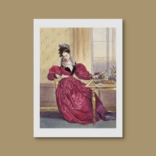 Victoriaans Dame in Rood - Elegante  Kunstdruk Poster