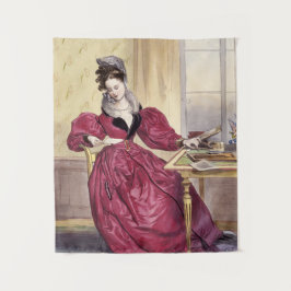 Victoriaans Dame in Rood - Elegante Kunstdruk Wandkleed