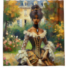 Victoriaans dame in tuin douchegordijn