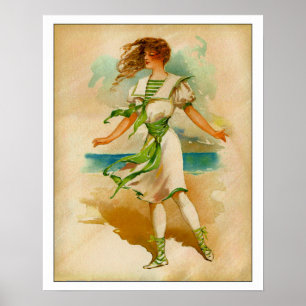 Victoriaans dame in zwemkostuum poster