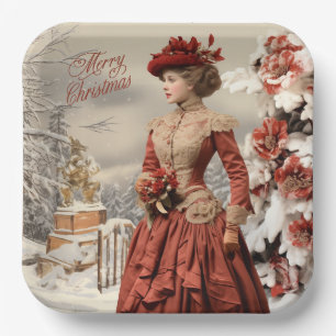 Victoriaans dame kerst papieren bordje