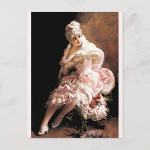 Victoriaans dame met bloemen en maskerschilderij briefkaart