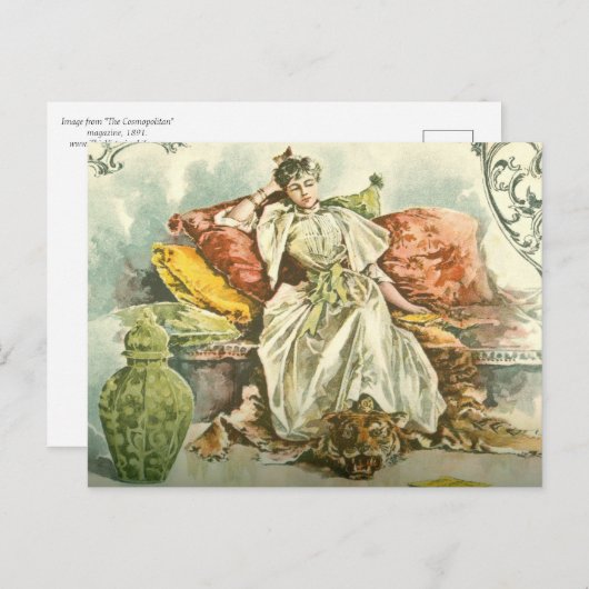 Victoriaans dame met boek uit een tijdschrift uit briefkaart (Voorkant / Achterkant)