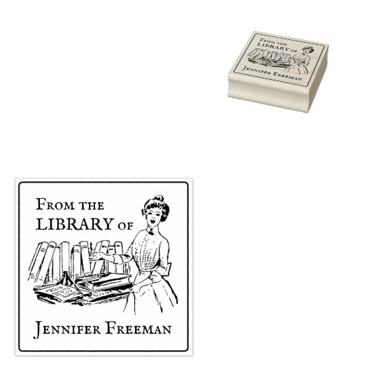  Victoriaans dame met boeken Ex Libris Rubberstempel (Gestempeld)
