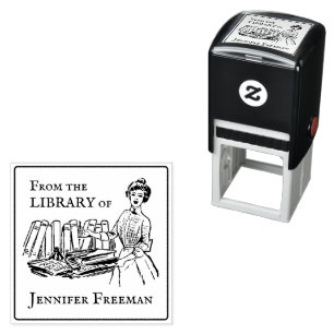  Victoriaans dame met boeken Ex Libris Zelfinktende Stempel