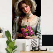  Victoriaans dame met boeket van Rozen Poster (Thuiskantoor)